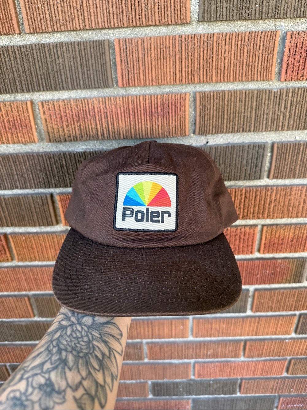 Poler Brown Canvas Cap with Multicolor Fan Patch